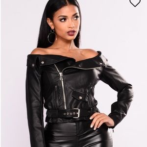 Off shoulder leather jacket/ top